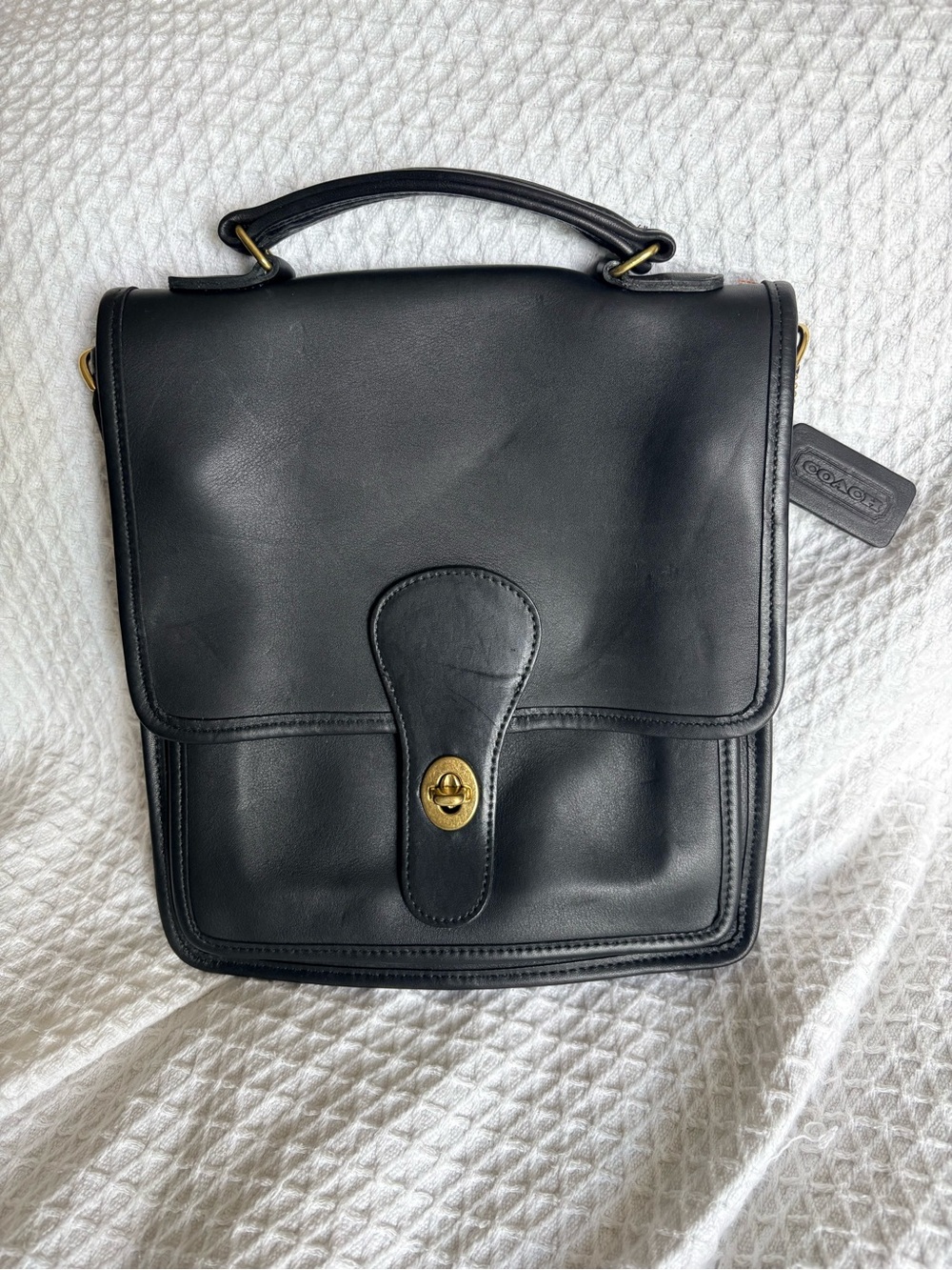 Vintage Coach Black Leather Station Bag with Gold Hardware